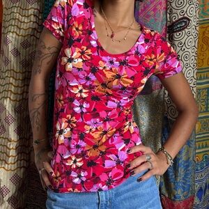 Floral Women's Top - Pink and Orange